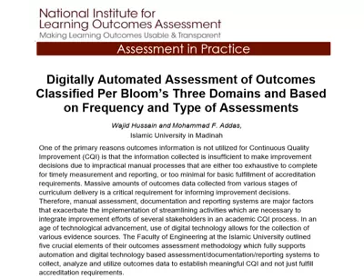 Dr. Wajid Hussain & Dr. M.F. AddasNILOA Paper - Digitally Automated Assessment of Outcomes Classified Per Bloom’s Three Domains and Based on Frequency and Type of Assessments