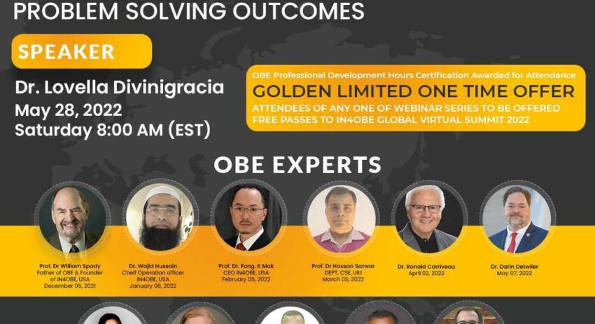 IN4OBE Presents Seventh Session (May 28, 2022) Titled ‘Metacognitive Thinking for Successful Problem Solving Outcomes’ of 11 Amazing Webinars Featuring Top OBE Experts